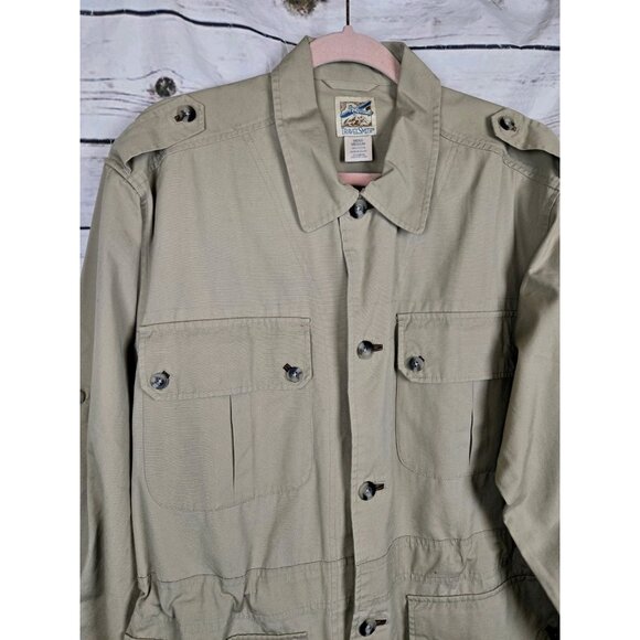 Travelsmith Beige Safari Jacket Mens M Utility Field Cargo Pockets Twill Travel - Picture 2 of 9
